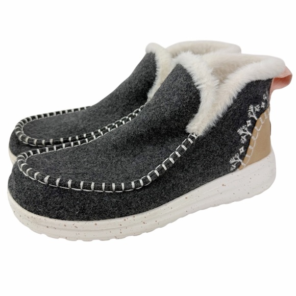 Hey Dude Denny Wool Faux Shearling Boots Bootie Gray Tan Cozy Women’s Size 8 - Picture 1 of 10